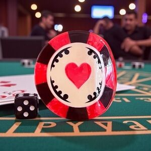 Red Heart & Black Glossy Retro Vintage Poker Chip 2.25" Lobster Claw Hair Clip